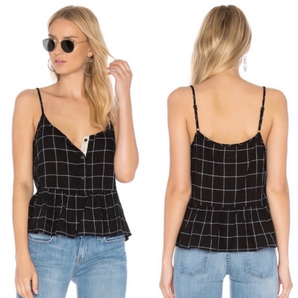 Current Elliot Black and White Checkered The Workwear Peplum Tank Top